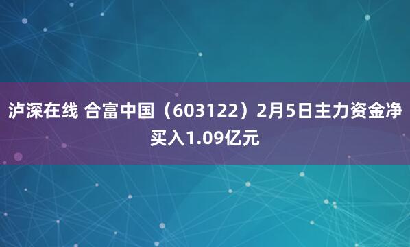 泸深在线 合富中国（603122）2月5日主力资金净买入1.09亿元